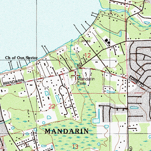 Topographic Map of Mandarin Cemetery, FL
