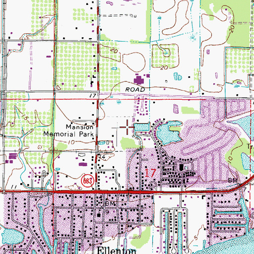 Topographic Map of Mansion Memorial Park, FL