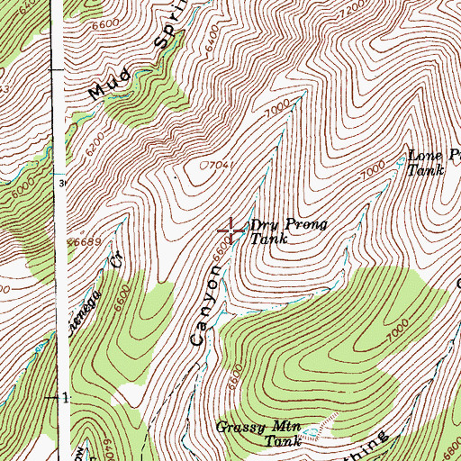 Topographic Map of Dry Prong Tank, AZ