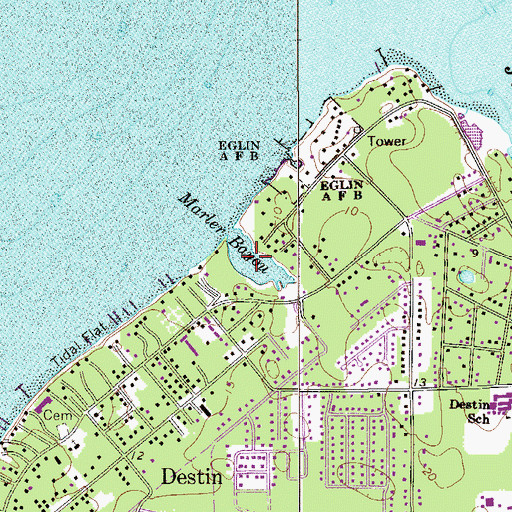 Topographic Map of Marler Bayou, FL