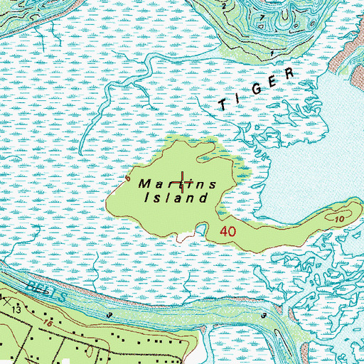Topographic Map of Martins Island, FL