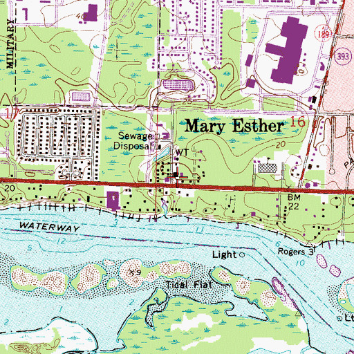 Topographic Map of Mary Esther, FL