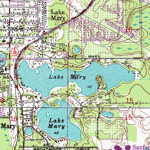 Topographic Map of Lake Mary, FL