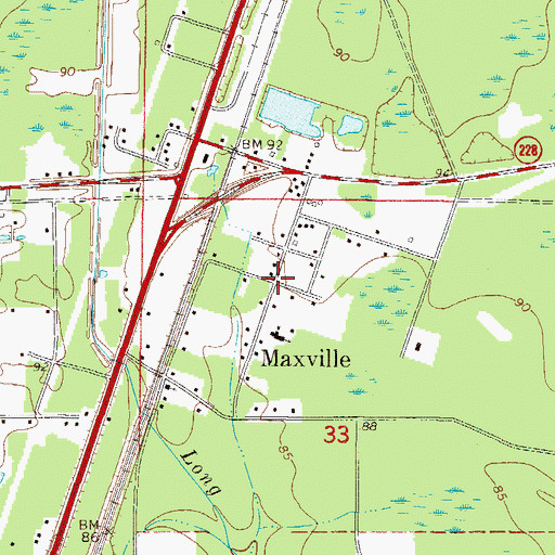 Topographic Map of Maxville, FL