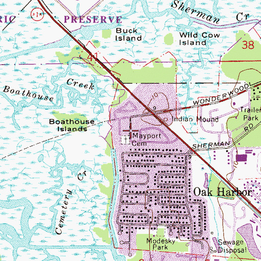 Topographic Map of Mayport Cemetery, FL