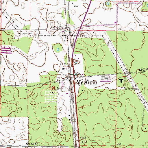 Topographic Map of McAlpin, FL