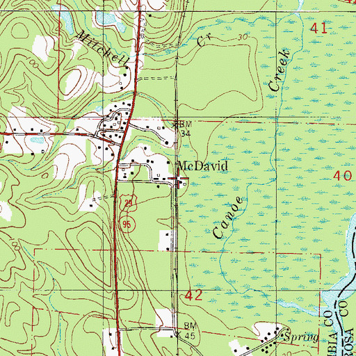 Topographic Map of McDavid, FL