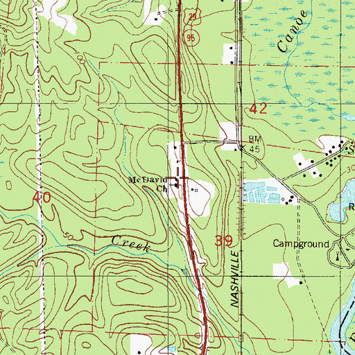 Topographic Map of McDavid Church, FL