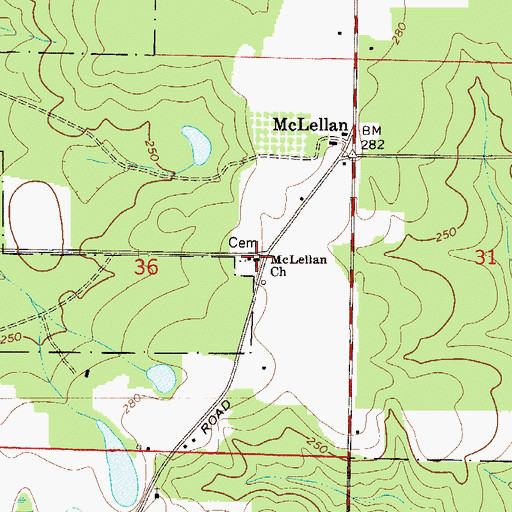 Topographic Map of McLellan Church, FL