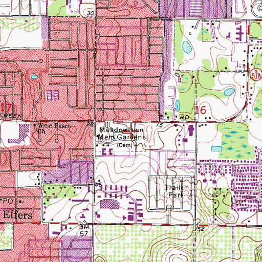 Topographic Map of Meadowlawn Memorial Gardens, FL