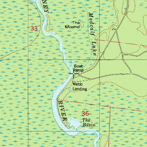 Topographic Map of Medcalf Lake, FL