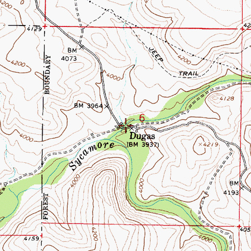 Topographic Map of Dugas, AZ