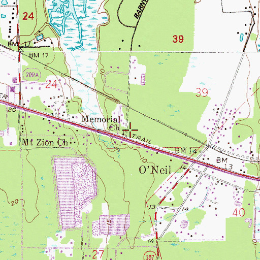 Topographic Map of Memorial Church, FL