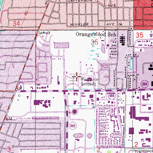 Topographic Map of Memorial Gardens, FL