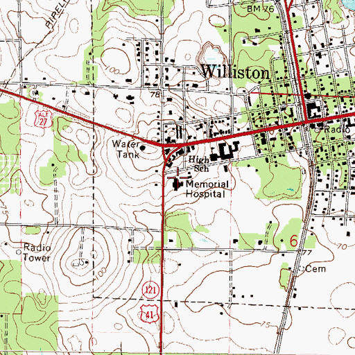 Topographic Map of Regional General Hospital - Williston, FL