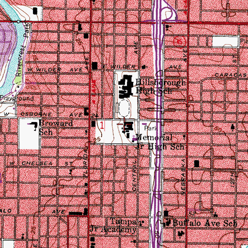 Topographic Map of Memorial Middle School, FL
