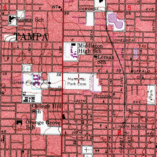 Topographic Map of Memorial Park Cemetery, FL