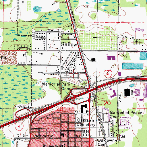 Topographic Map of Memorial Park Cemetery, FL