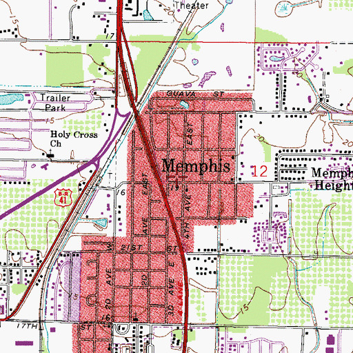 Topographic Map of Memphis, FL
