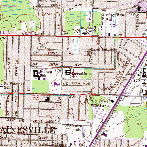 Topographic Map of W A Metcalfe Elementary School, FL