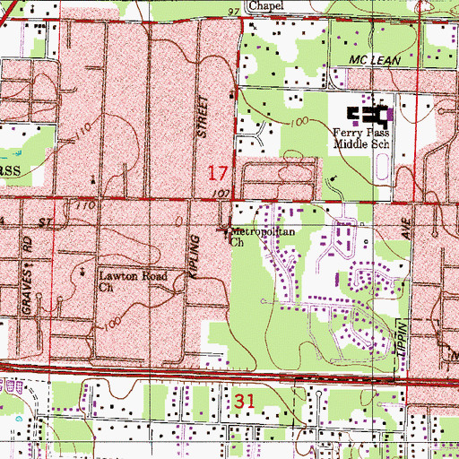 Topographic Map of Metropolitan Church, FL
