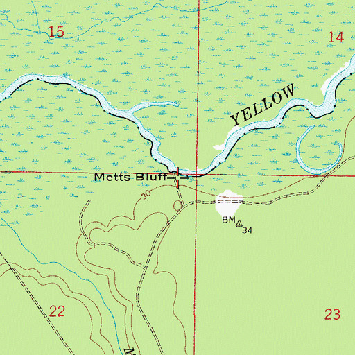 Topographic Map of Metts Bluff, FL