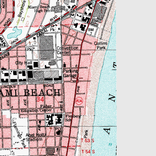 Topographic Map of Miami Beach, FL