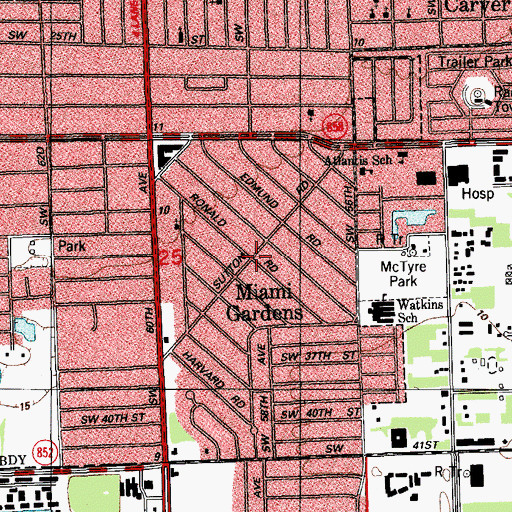 Topographic Map of Miami Gardens, FL