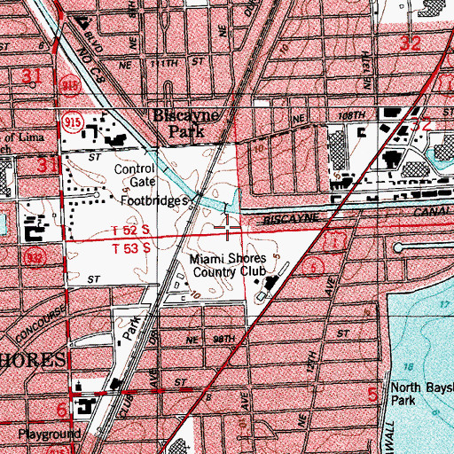 Topographic Map of Miami Shores Country Club, FL