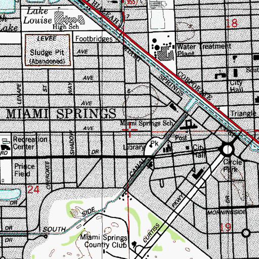 Topographic Map of Miami Springs, FL