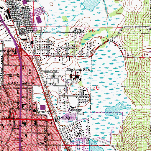 Topographic Map of Mickens School, FL