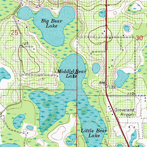 Topographic Map of Middle Bear Lake, FL