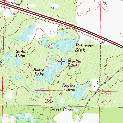 Topographic Map of Middle Lake, FL