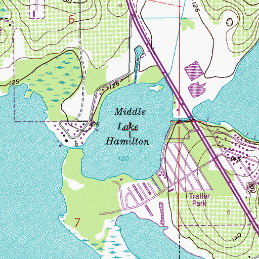 Topographic Map of Middle Lake Hamilton, FL