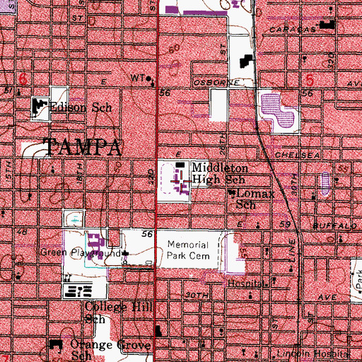Topographic Map of Middleton High School, FL