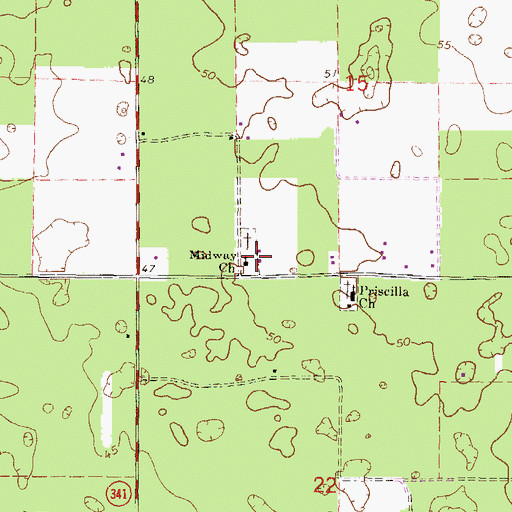 Topographic Map of Midway Church, FL
