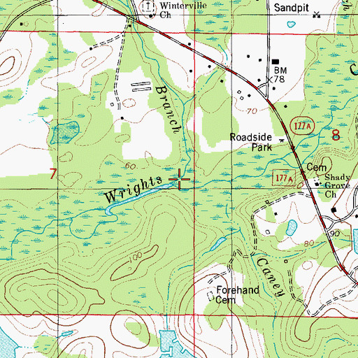 Topographic Map of Mill Branch, FL