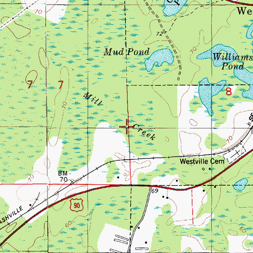 Topographic Map of Mill Creek, FL