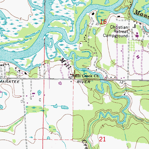 Topographic Map of Mill Creek Church, FL