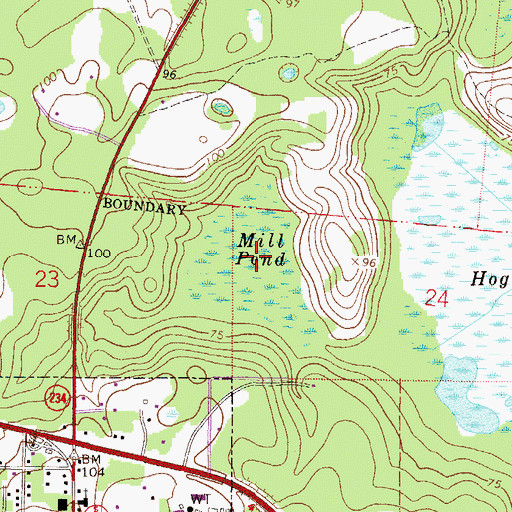 Topographic Map of Mill Pond, FL