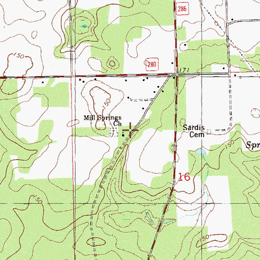 Topographic Map of Mill Springs Church, FL