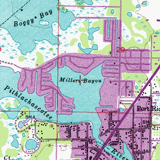 Topographic Map of Millers Bayou, FL