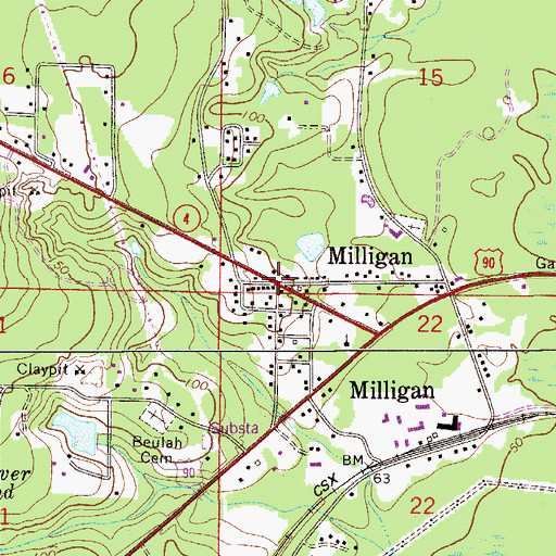 Topographic Map of Milligan, FL