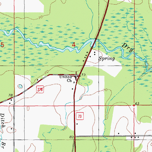 Topographic Map of Mills Church, FL
