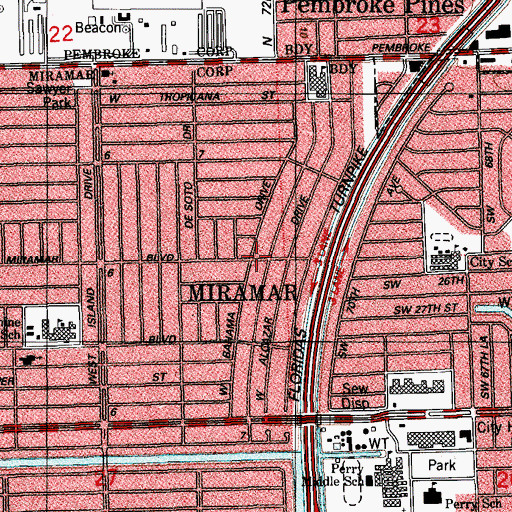 Topographic Map of Miramar, FL