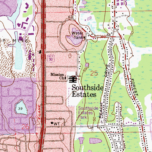 Topographic Map of Mission Church, FL