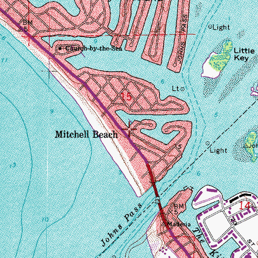 Topographic Map of Mitchell Beach, FL