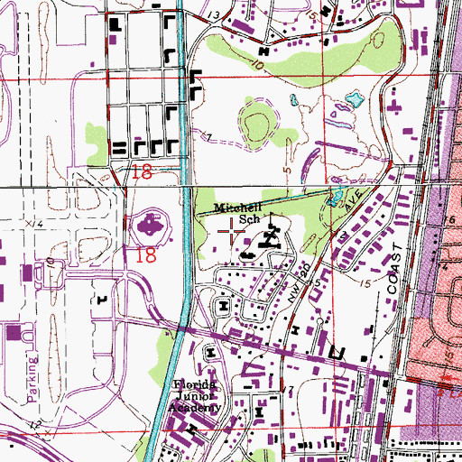 Topographic Map of J C Mitchell Elementary School, FL