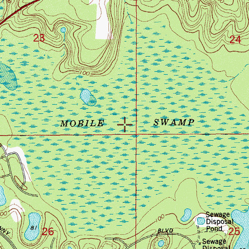 Topographic Map of Mobile Swamp, FL