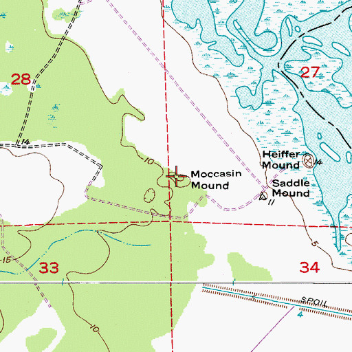 Topographic Map of Moccasin Mound, FL